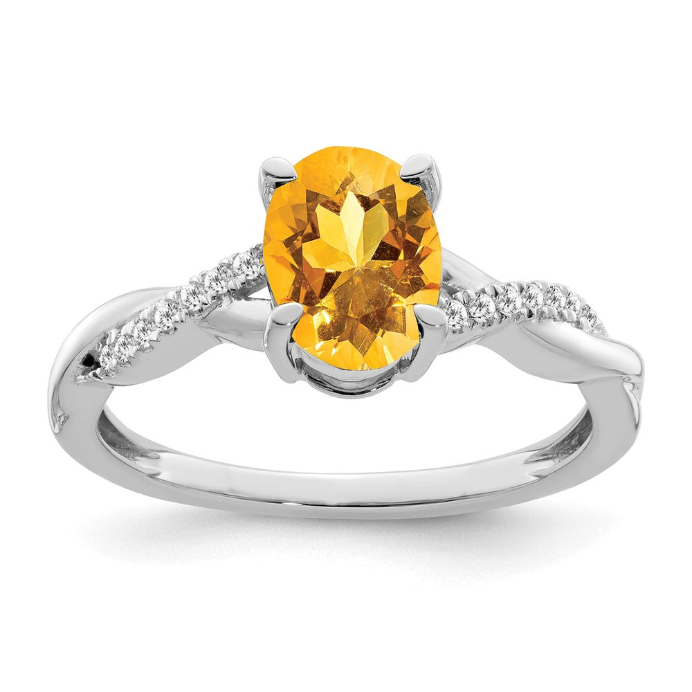Image of ID 1 14k White Gold Oval Citrine and Real Diamond Ring