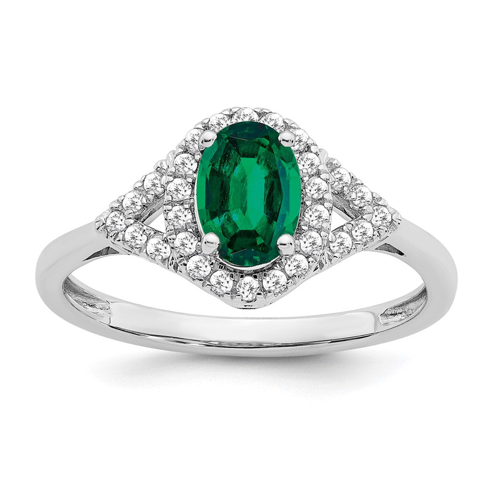 Image of ID 1 14k White Gold Oval Created Emerald and Real Diamond Ring