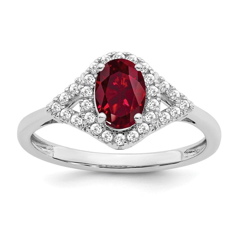Image of ID 1 14k White Gold Oval Created Ruby and Real Diamond Ring