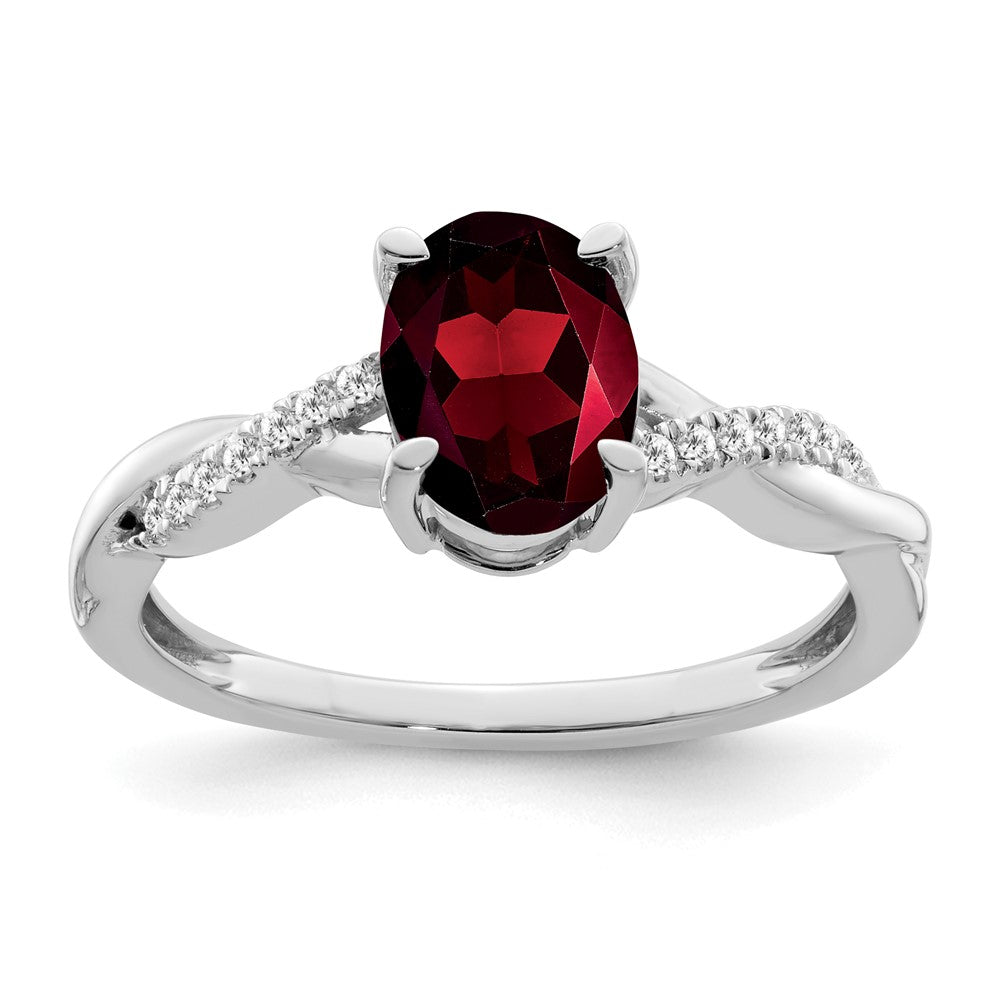 Image of ID 1 14k White Gold Oval Garnet and Real Diamond Ring