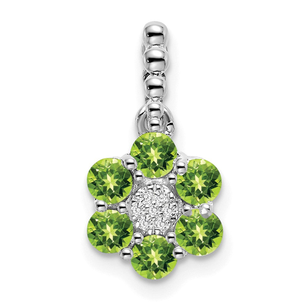 Image of ID 1 14k White Gold Peridot and Real Diamond Floral Pendant