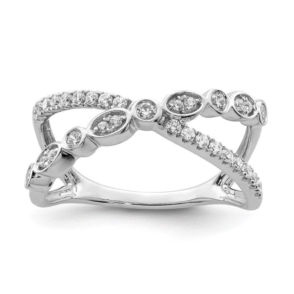 Image of ID 1 14k White Gold Polished Criss Cross Real Diamond Ring