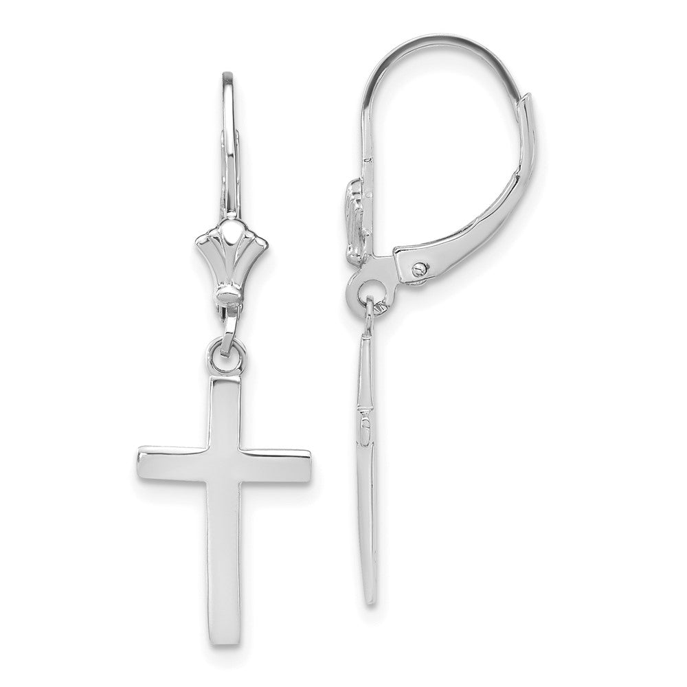 Image of ID 1 14k White Gold Polished Cross Leverback Earrings