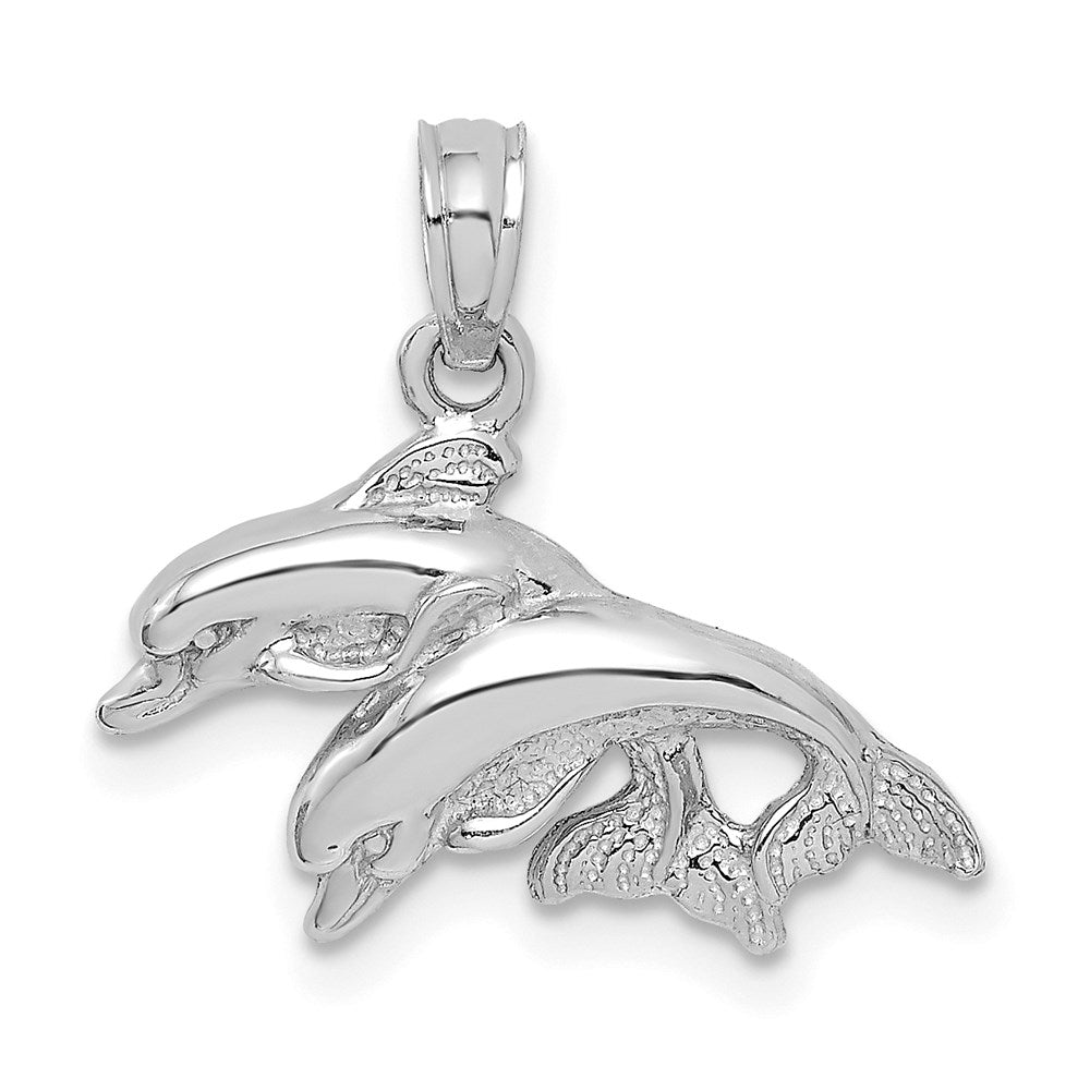 Image of ID 1 14k White Gold Polished Double Dolphins Jumping Left Charm