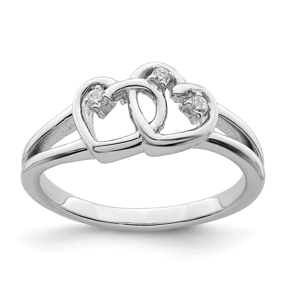 Image of ID 1 14k White Gold Polished Double Heart Real Diamond Ring