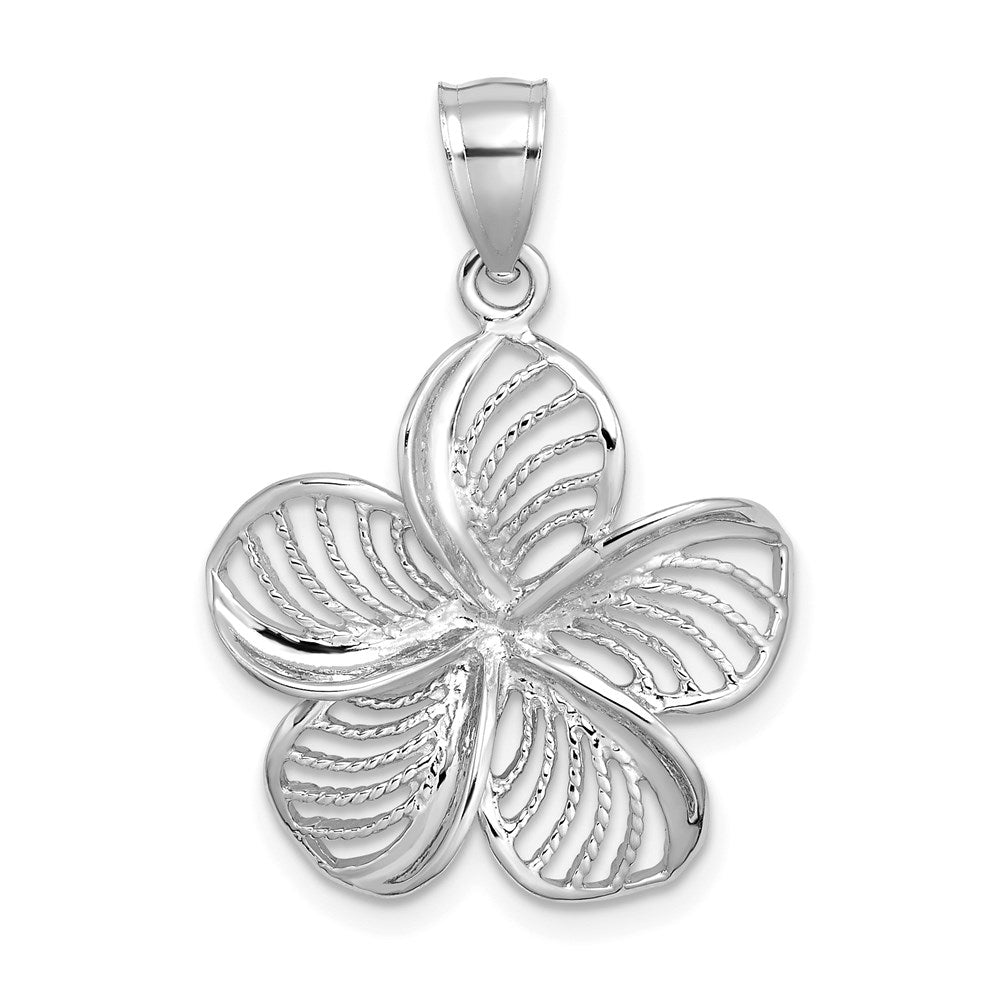 Image of ID 1 14k White Gold Polished and Beaded Plumeria Flower Charm