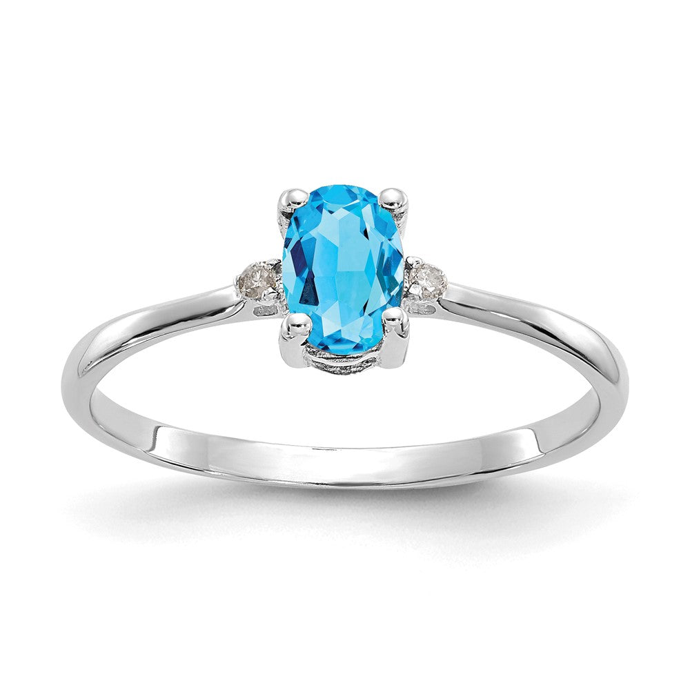 Image of ID 1 14k White Gold Real Diamond & Blue Topaz Birthstone Ring