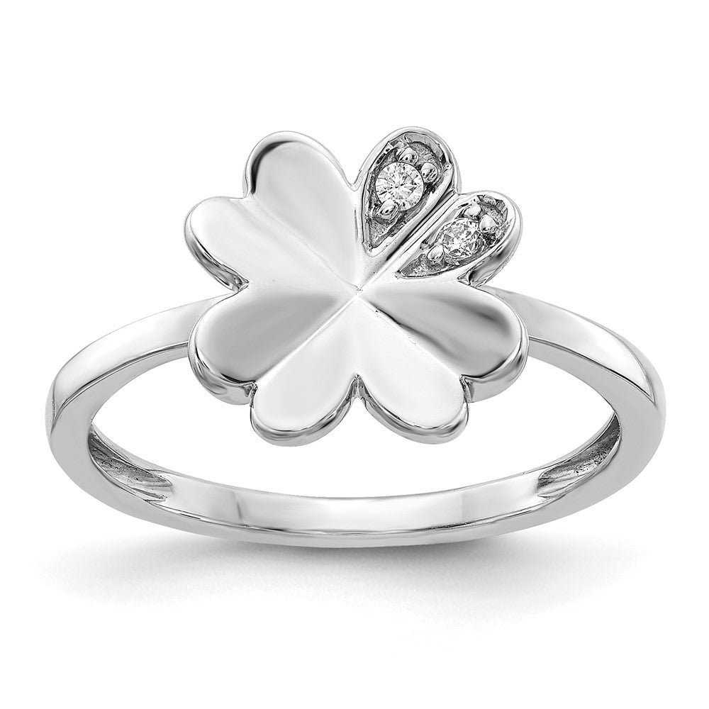 Image of ID 1 14k White Gold Real Diamond Fancy Clover Ring