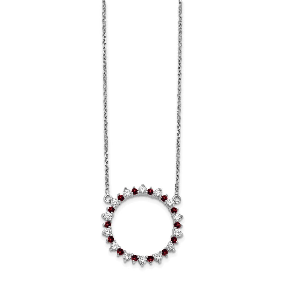 Image of ID 1 14k White Gold Real Diamond & Garnet Fancy Circle Necklace