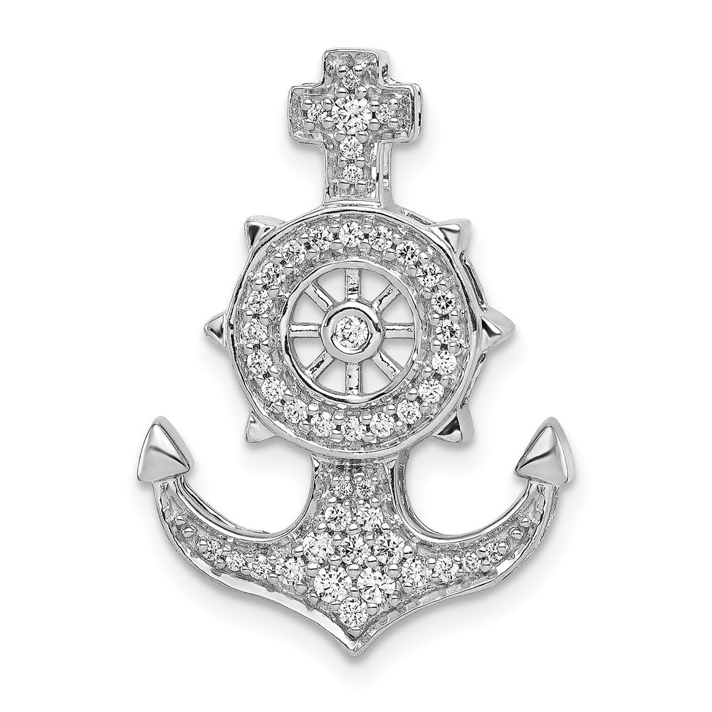 Image of ID 1 14k White Gold Real Diamond Mariners Anchor Chain Slide