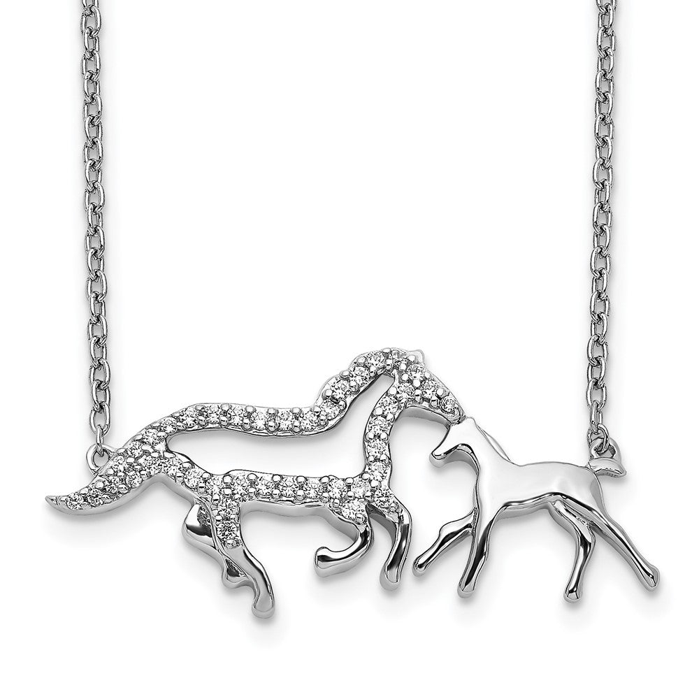 Image of ID 1 14k White Gold Real Diamond Mother & Baby Horse Necklace