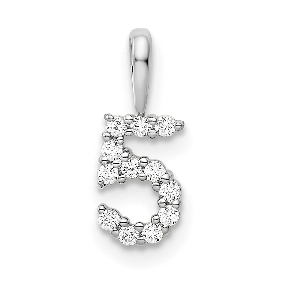 Image of ID 1 14k White Gold Real Diamond Number 5 Pendant