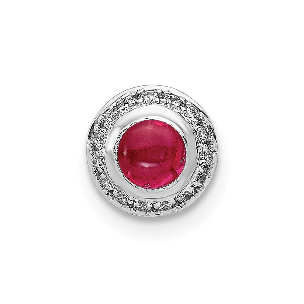 Image of ID 1 14k White Gold Real Diamond and Cabochon 38 Ruby Halo Chain Slide