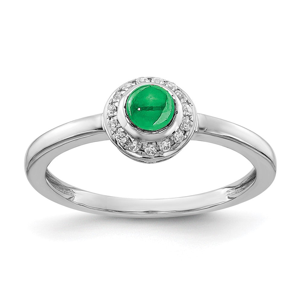 Image of ID 1 14k White Gold Real Diamond and Cabochon Emerald Ring