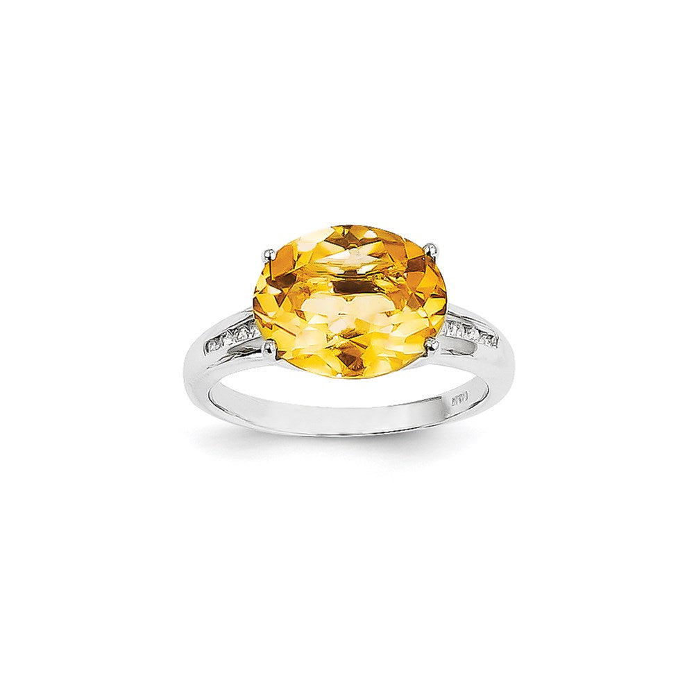 Image of ID 1 14k White Gold Real Diamond and Citrine Oval Ring