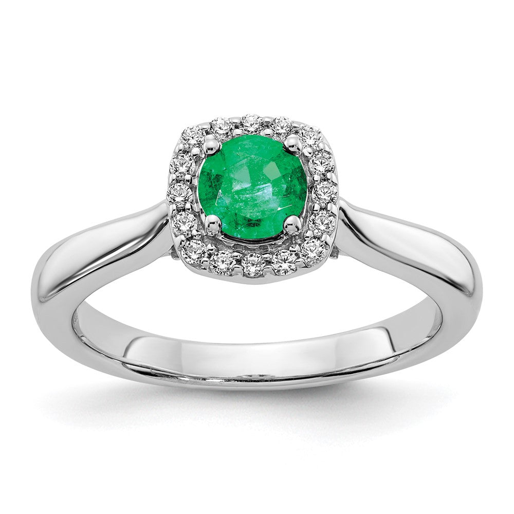 Image of ID 1 14k White Gold Real Diamond and Emerald Halo Ring