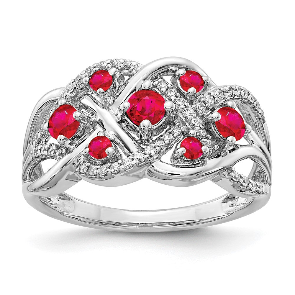 Image of ID 1 14k White Gold Real Diamond and Ruby Fancy Ring