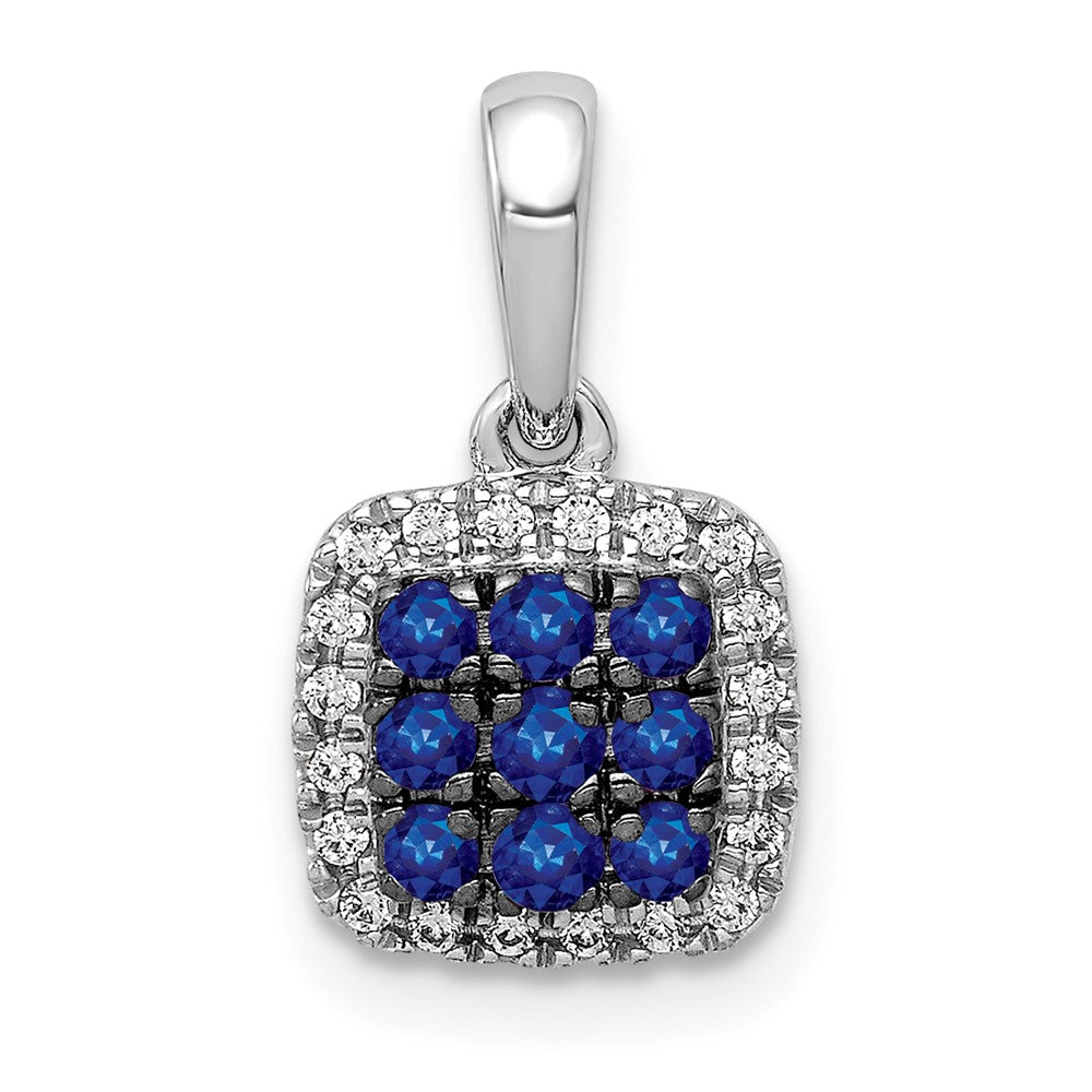 Image of ID 1 14k White Gold Real Diamond and Sapphire Square Halo Pendant