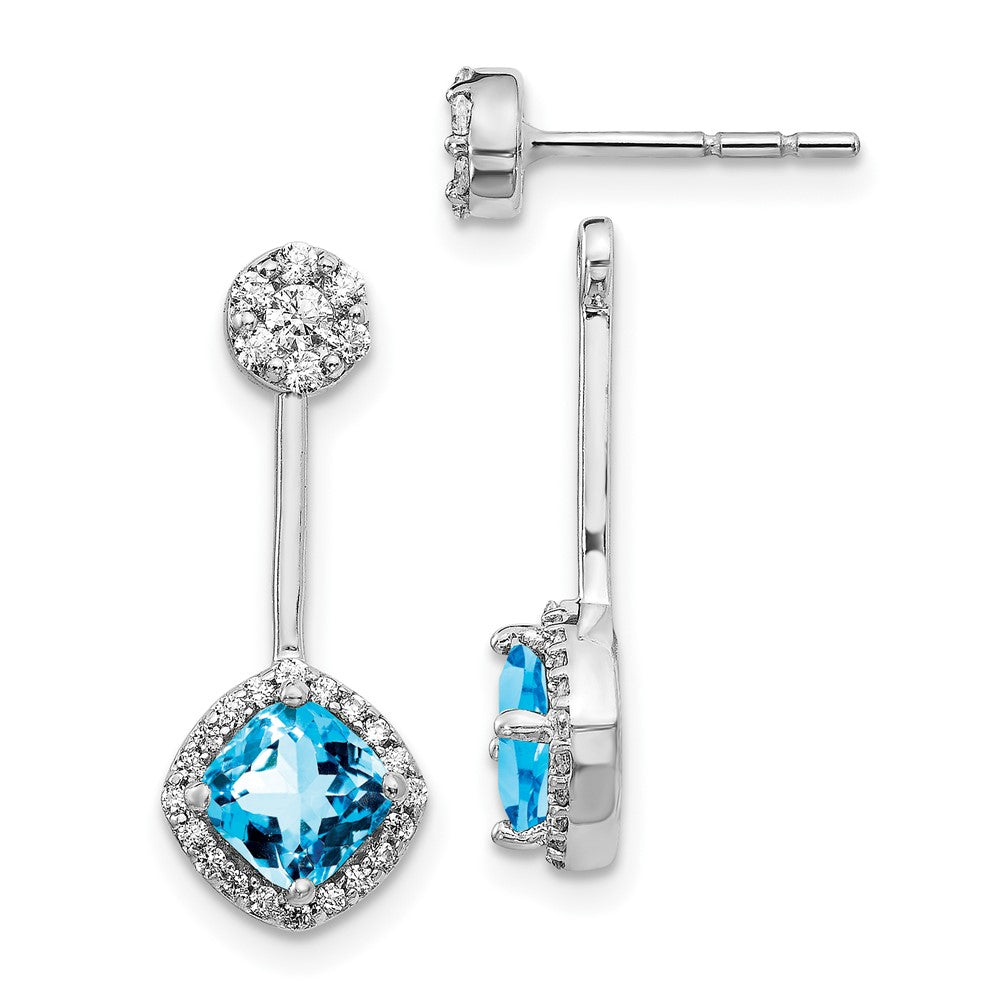 Image of ID 1 14k White Gold Real Diamond/Blue Topaz Front/Back Earrings