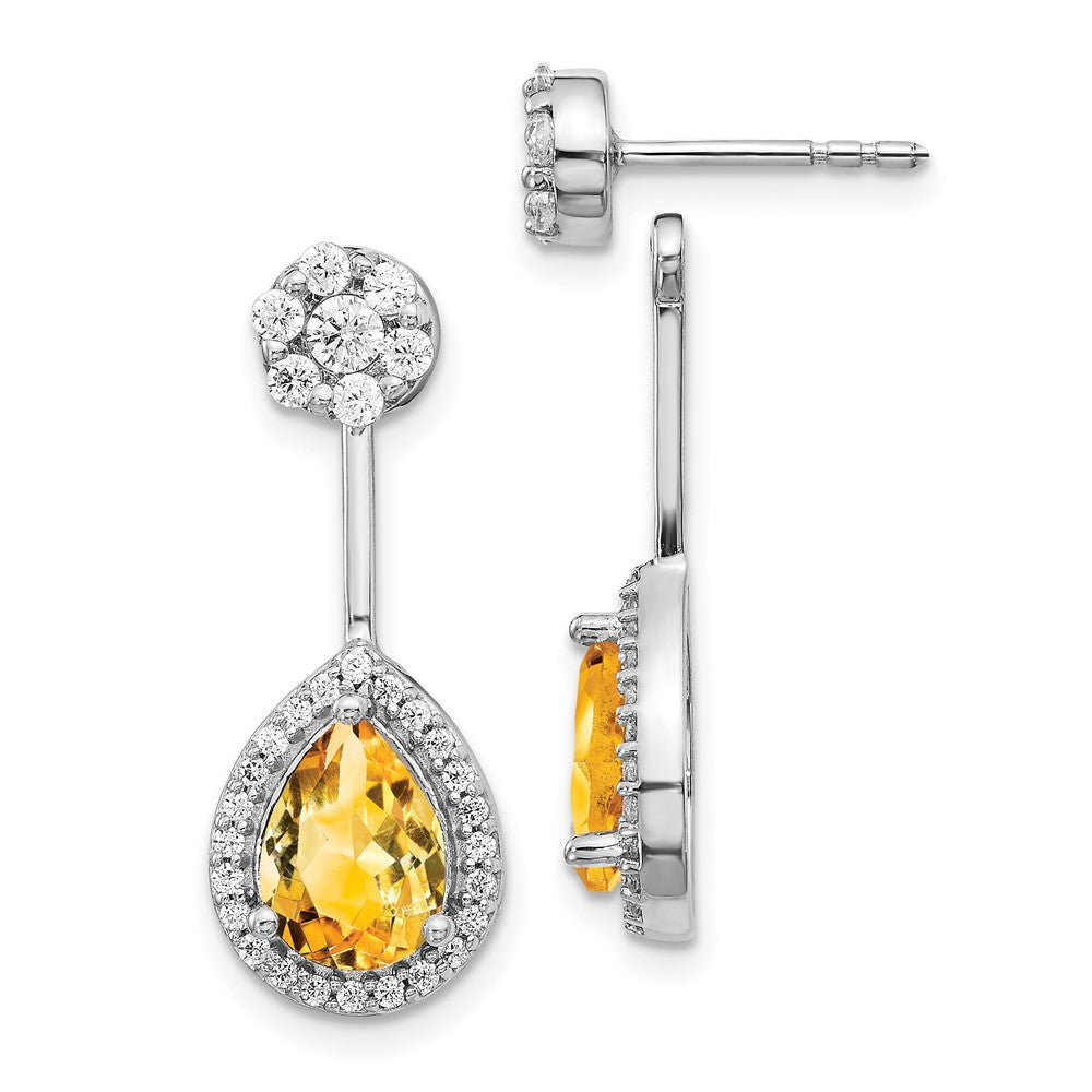 Image of ID 1 14k White Gold Real Diamond/Pear Citrine Front/Back Earrings