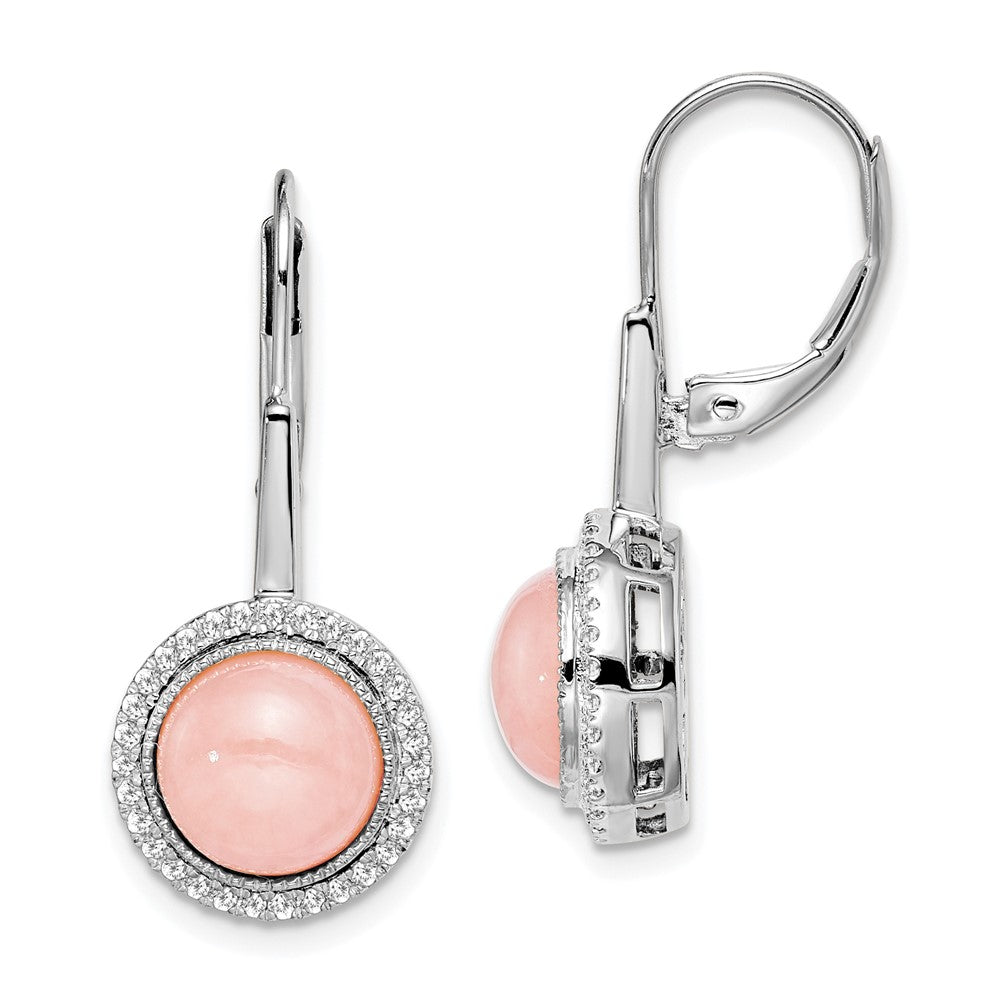 Image of ID 1 14k White Gold Rose Quartz and Real Diamond Leverback Earrings