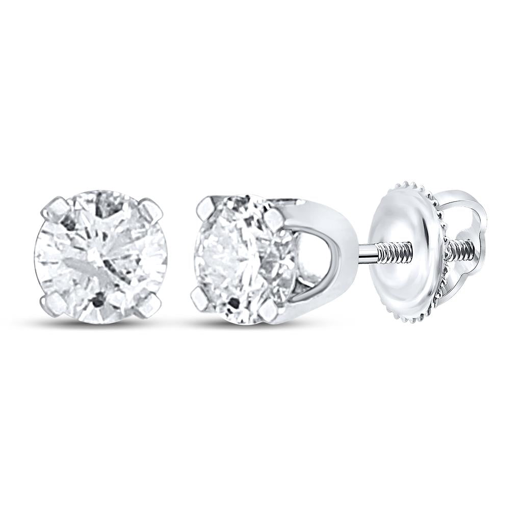 Image of ID 1 14k White Gold Round Diamond Excellent Solitaire Earrings 1/2 Cttw (Certified)