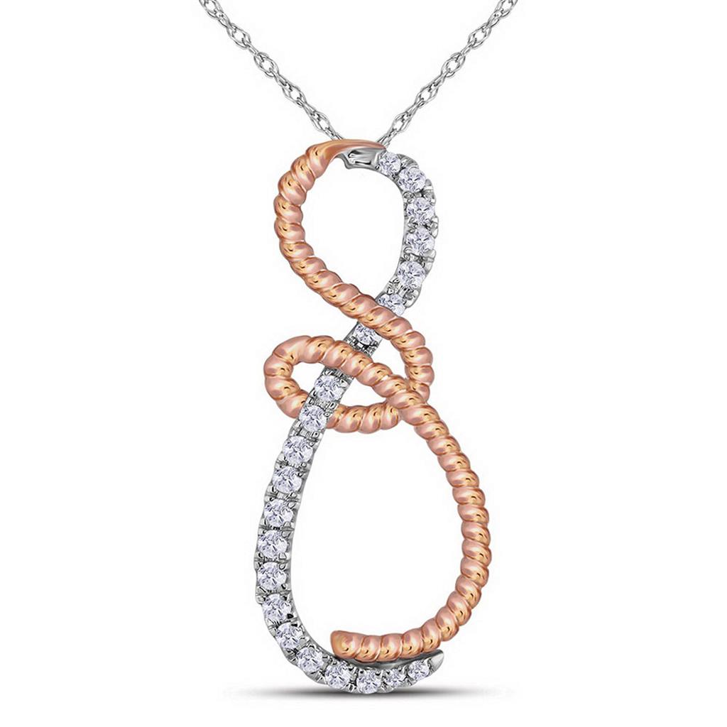 Image of ID 1 14k White Gold Round Diamond Rose-tone Rope Infinity Pendant 1/4 Cttw