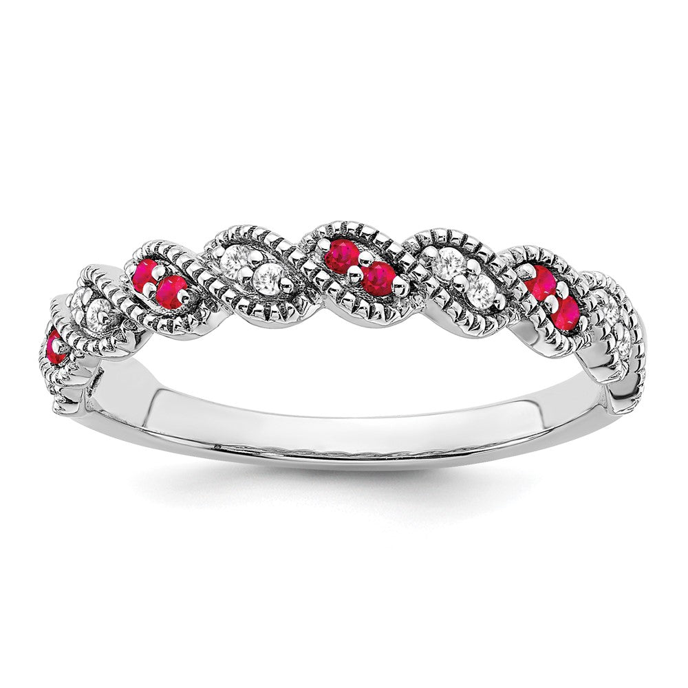 Image of ID 1 14k White Gold Ruby and Real Diamond Twist Band