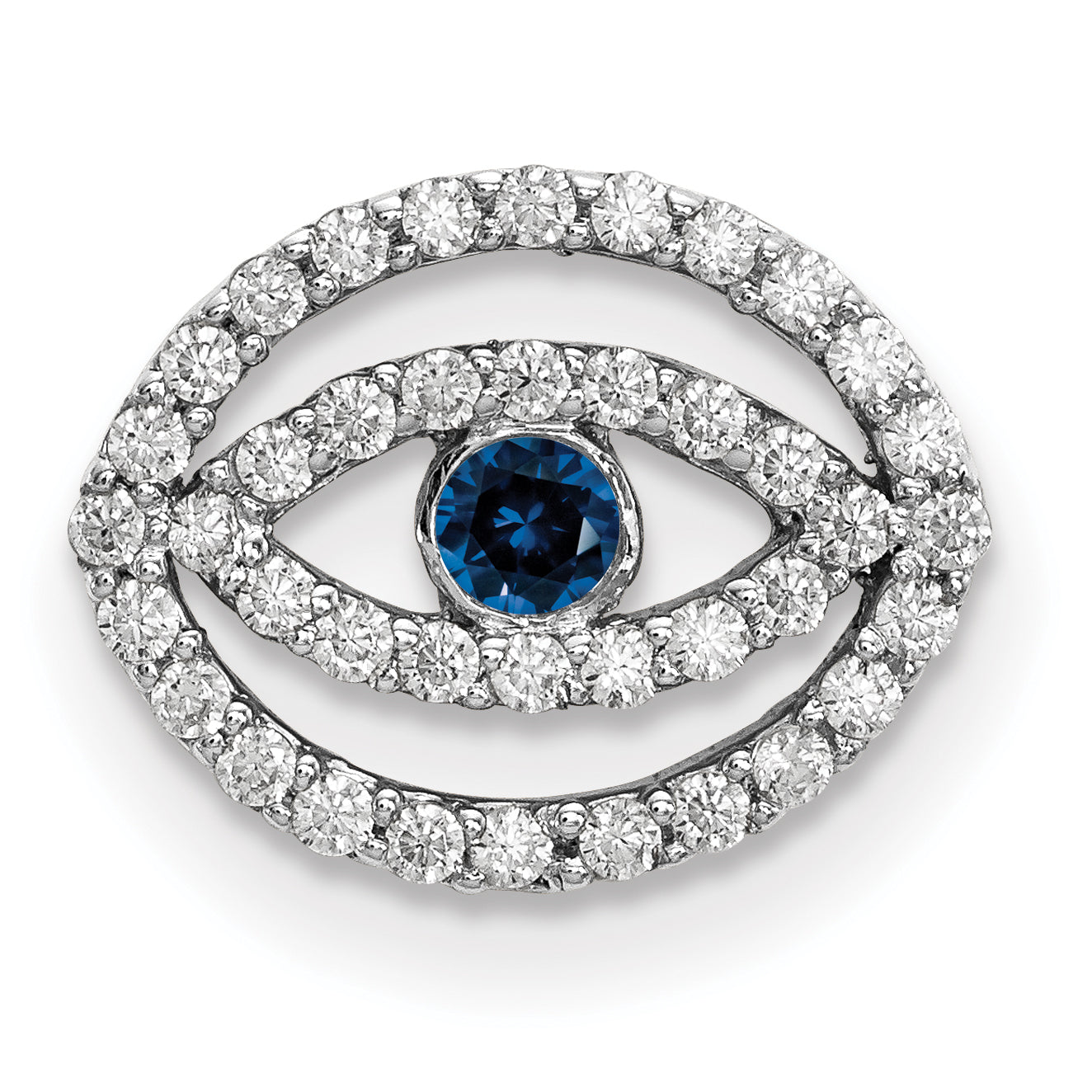 Image of ID 1 14k White Gold Small Diamond and Sapphire Halo Evil Eye Pendant