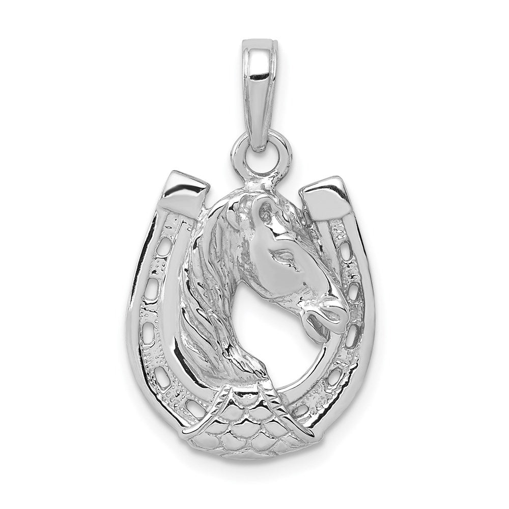 Image of ID 1 14k White Gold Solid Polished Horse Head in Horseshoe Pendant