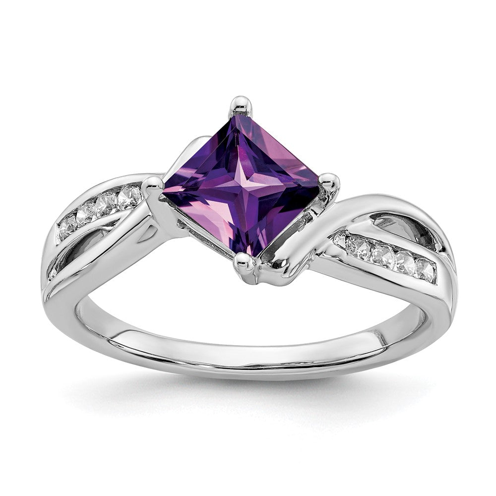 Image of ID 1 14k White Gold Square Amethyst and Real Diamond Ring