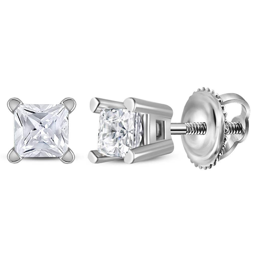 Image of ID 1 14k White Gold Unisex Princess Diamond Solitaire Studs Earrings 1/5 Cttw (Certified)