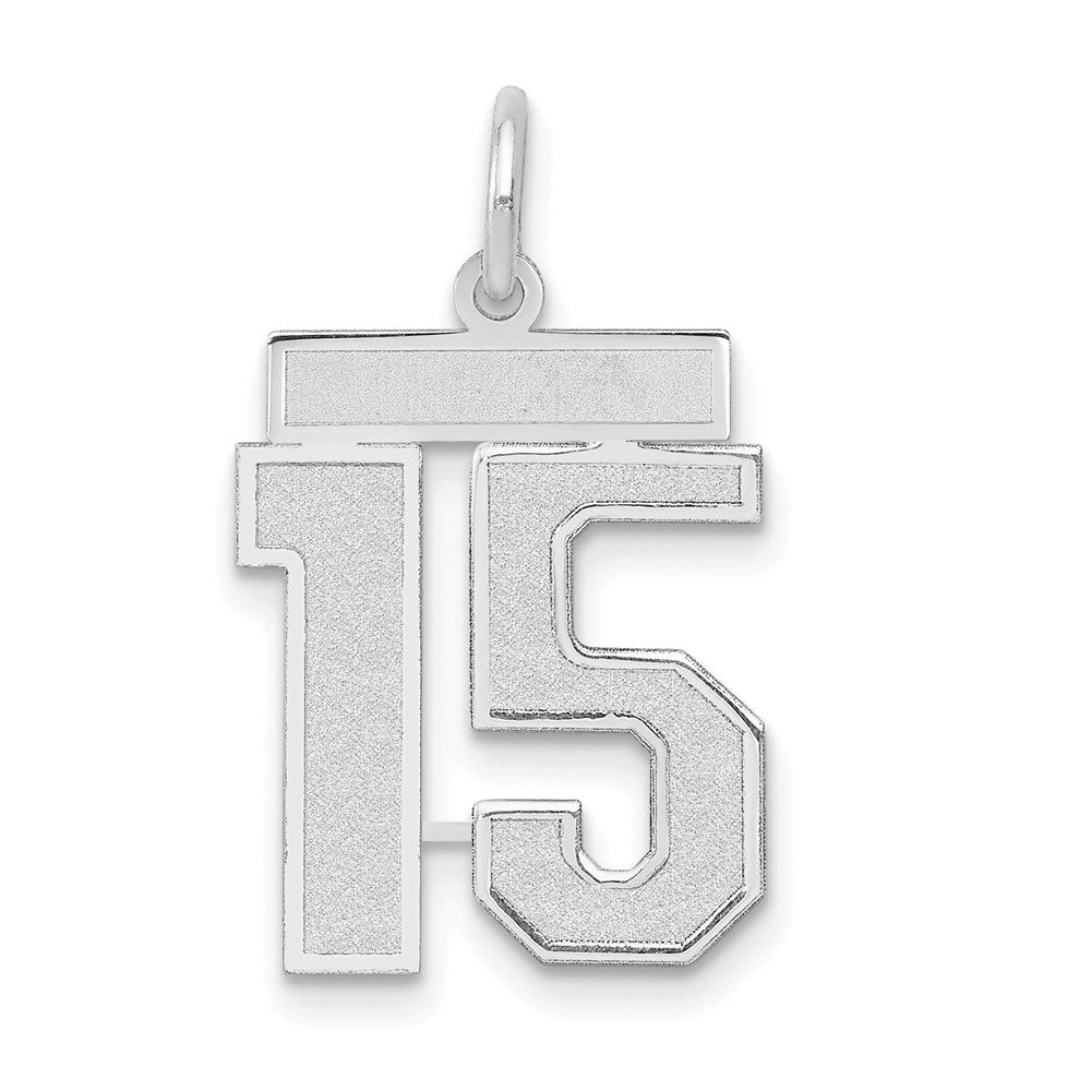 Image of ID 1 14k White Goldw Medium Satin Number 15 Charm