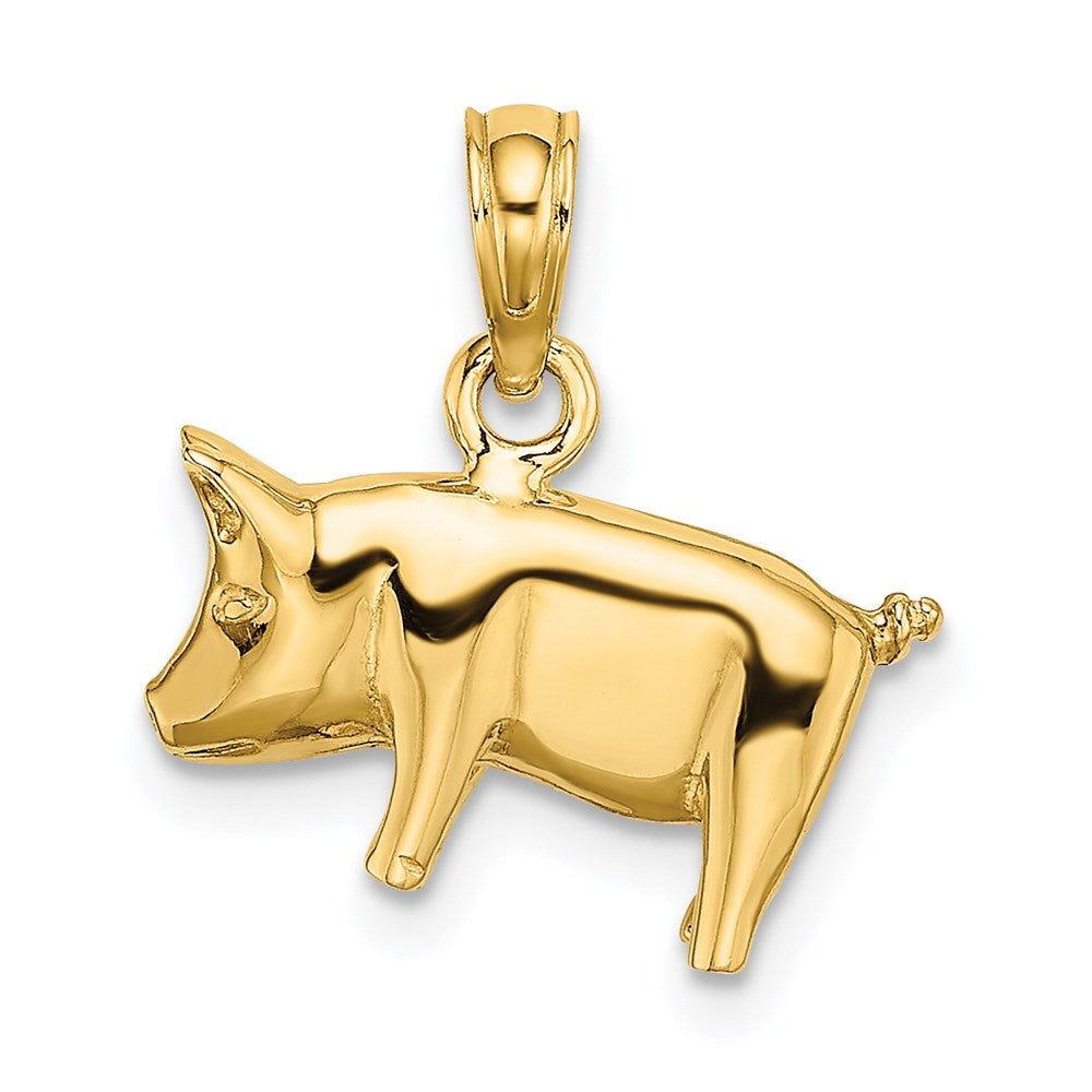 Image of ID 1 14k Yellow Gold 3-D Polished Pig with Curly Tail Charm