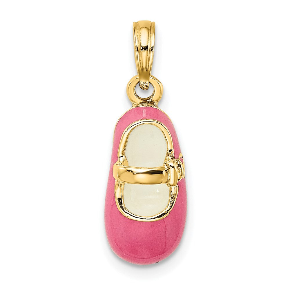 Image of ID 1 14k Yellow Gold 3-D w/ Pink Enamel Baby Shoe Charm
