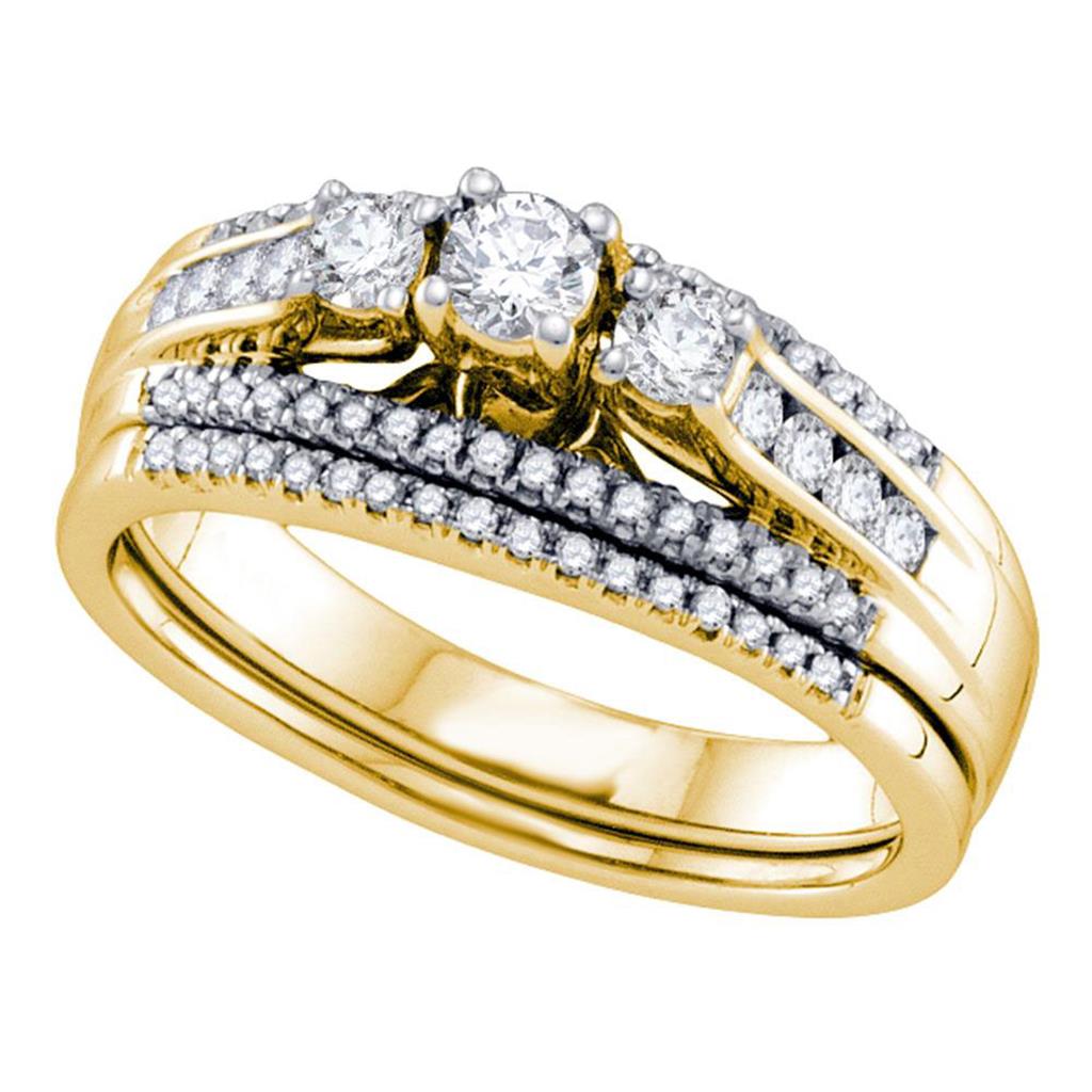 Image of ID 1 14k Yellow Gold 3-stone Diamond Wedding Bridal Engagement Ring Band Set 1/2 Cttw