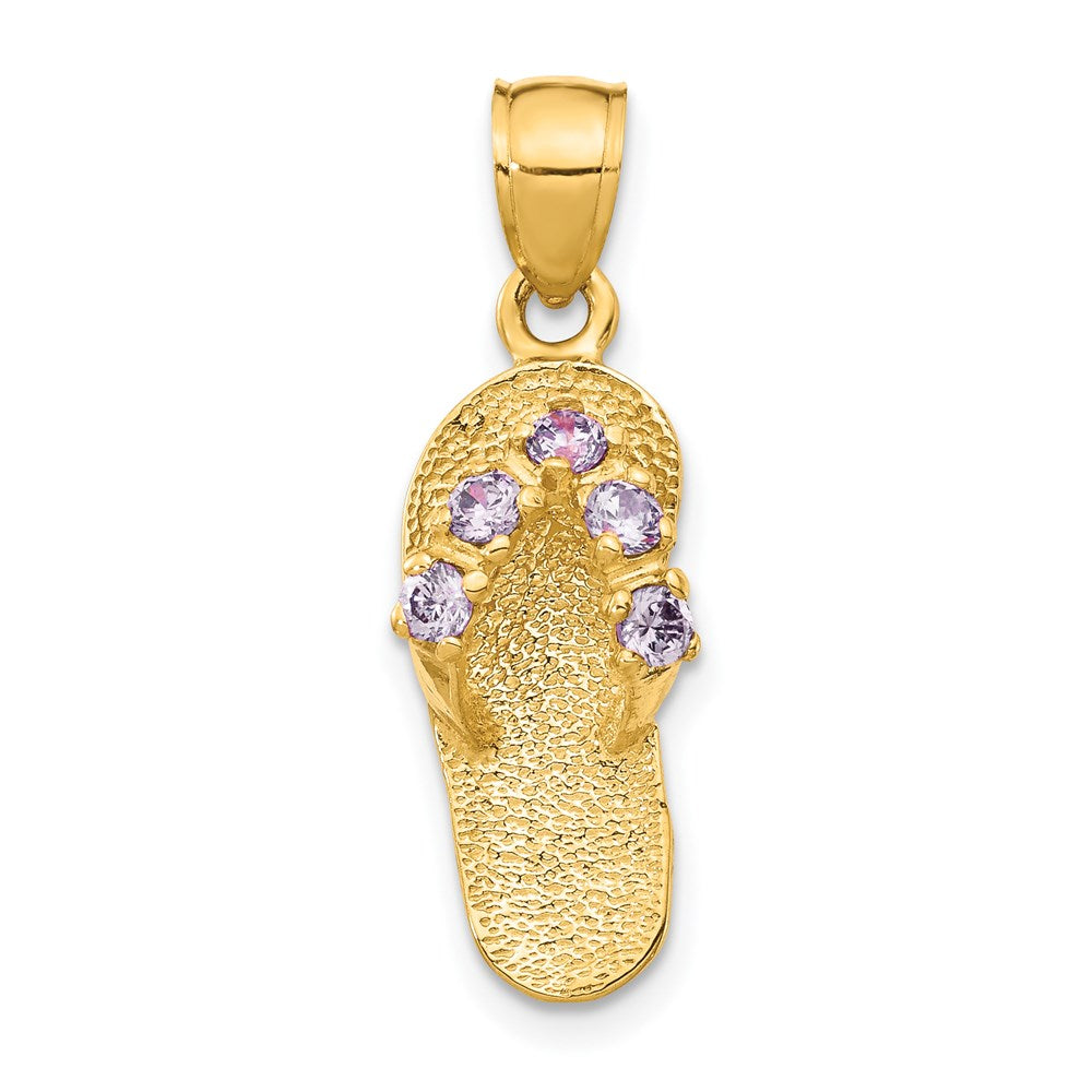 Image of ID 1 14k Yellow Gold 3D February/CZ Birthstone Flip Flop Pendant