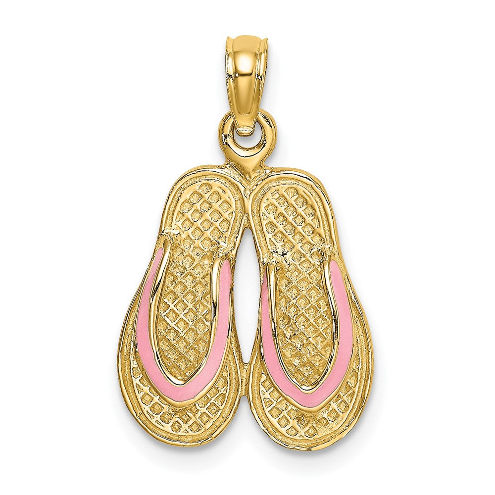 Image of ID 1 14k Yellow Gold 3D W/ Pink Enamel Double Flip-Flop Charm