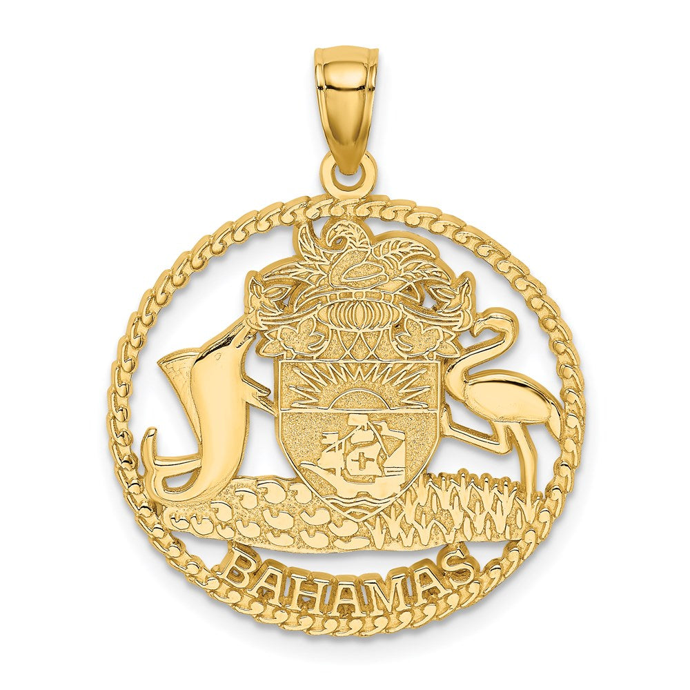 Image of ID 1 14k Yellow Gold BAHAMAS Crest In Textured Frame Charm