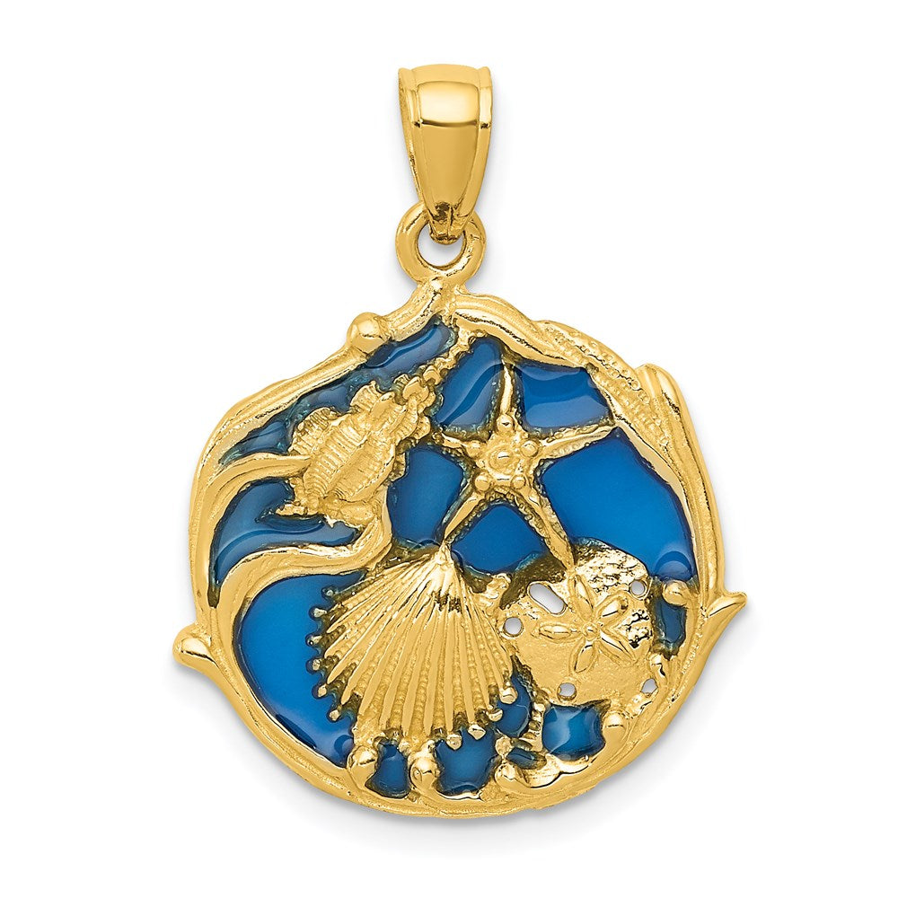 Image of ID 1 14k Yellow Gold Blue Enameled Shell Cluster Pendant