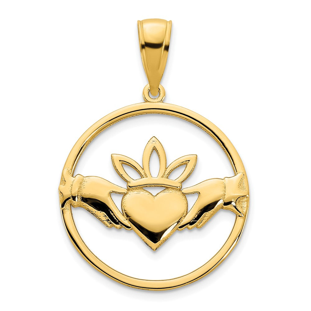 Image of ID 1 14k Yellow Gold Claddagh Circle Pendant