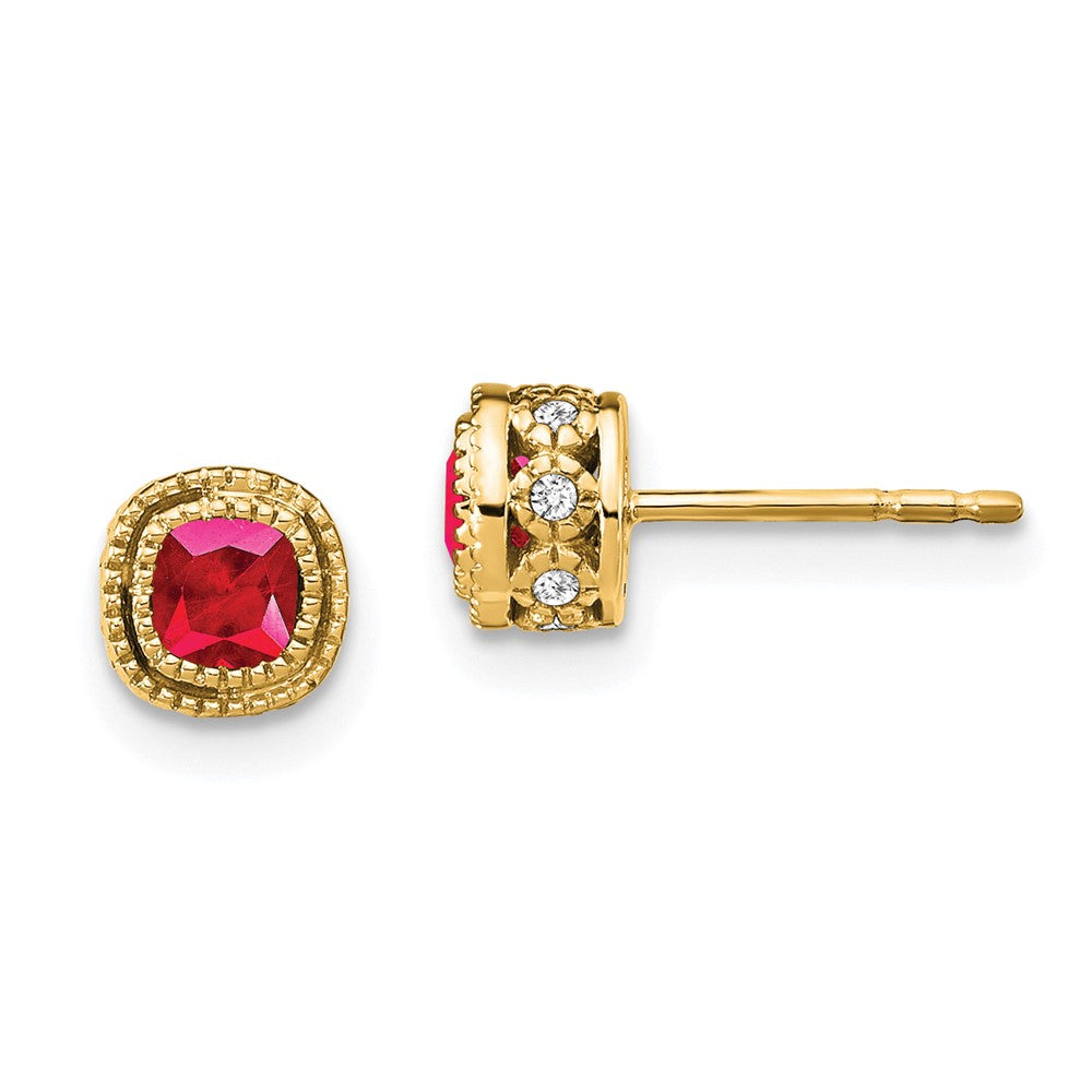 Image of ID 1 14k Yellow Gold Cushion Ruby and Real Diamond Earrings