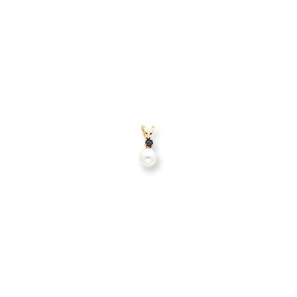 Image of ID 1 14k Yellow Gold Diamond 5mm White Cultured Pearl & Sapphire Pendant