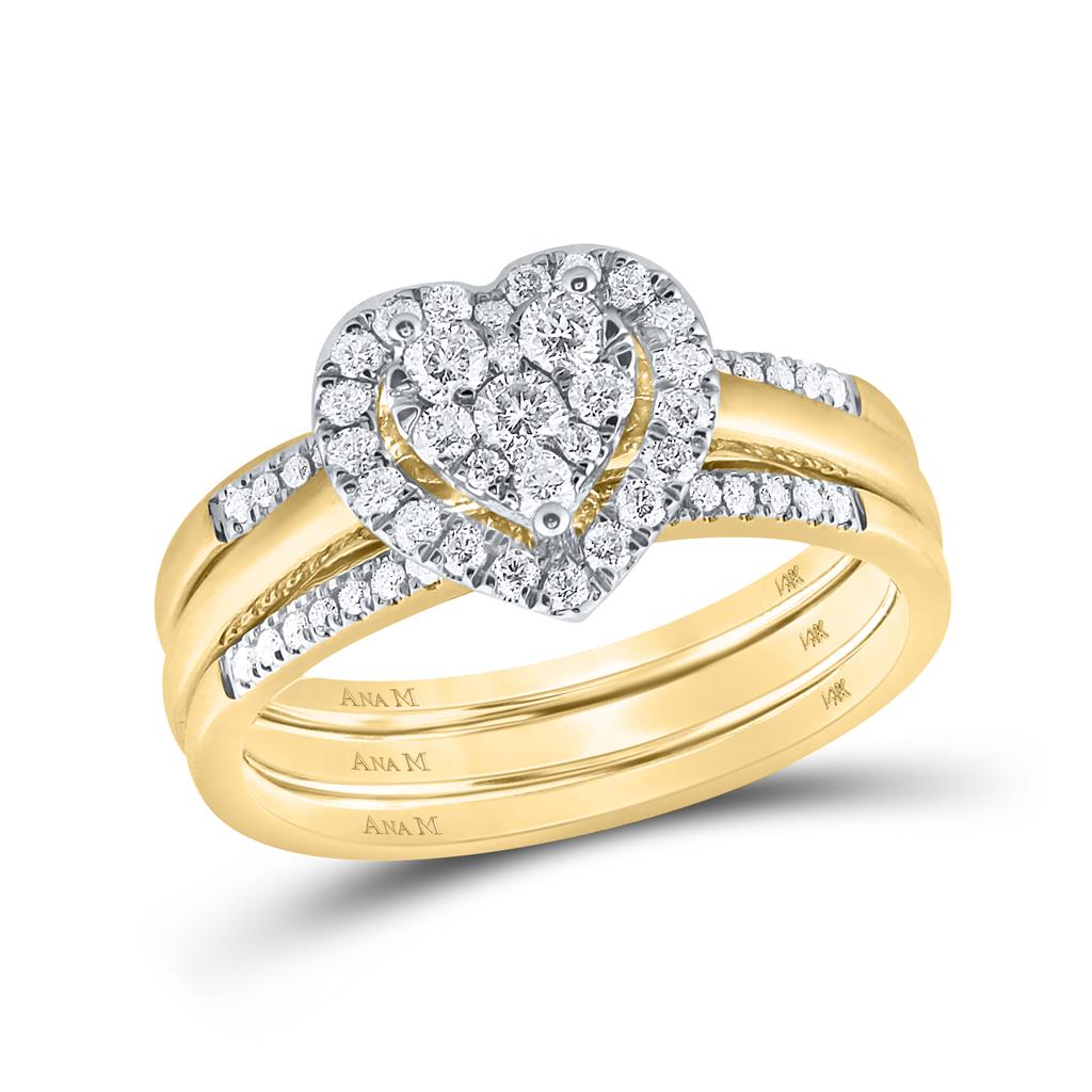 Image of ID 1 14k Yellow Gold Diamond Heart Bridal Wedding Ring Set 1/2 Cttw