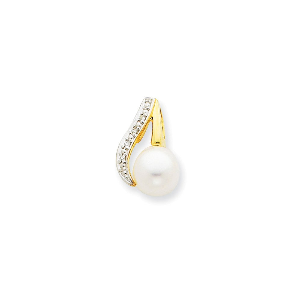 Image of ID 1 14k Yellow Gold Diamond and Rhodium Diamond Pearl Pendant