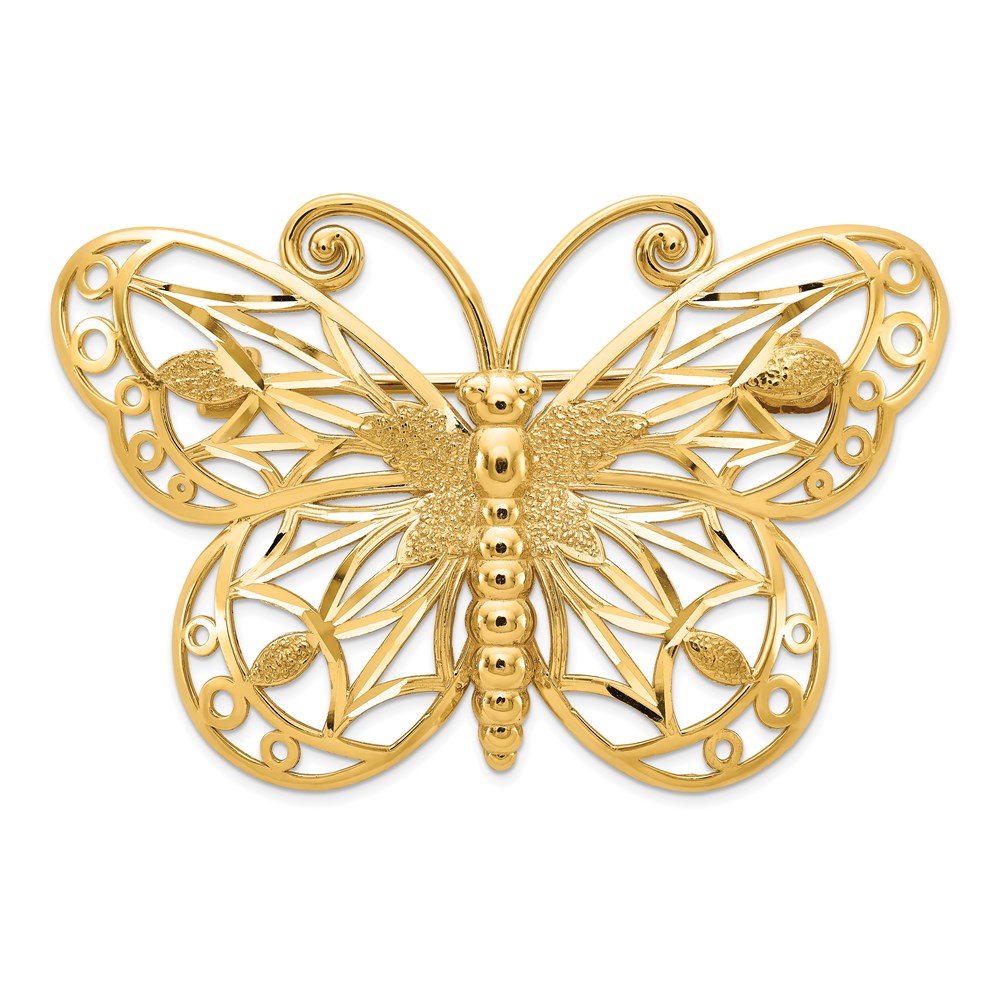 Image of ID 1 14k Yellow Gold Diamond-cut Polished & Satin Butterfly Pin