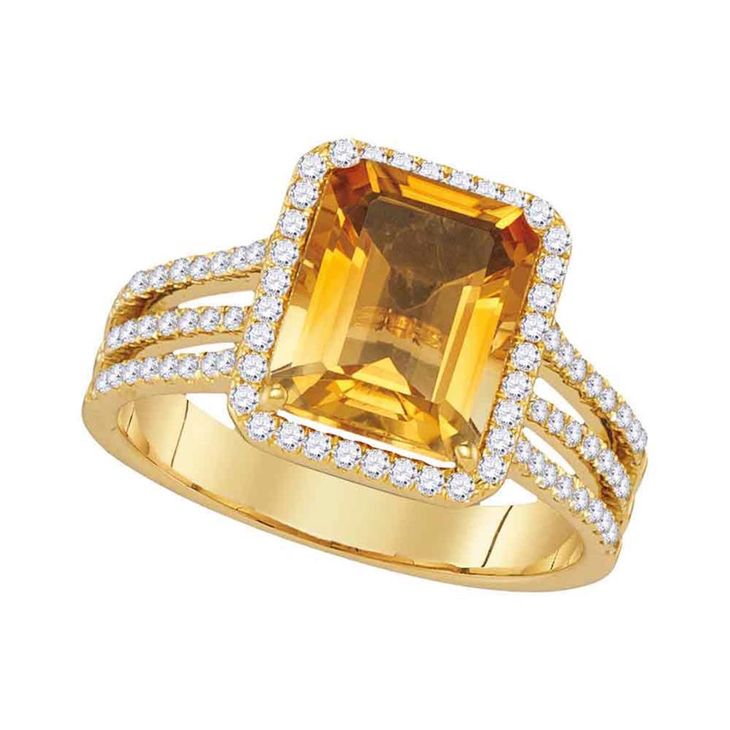 Image of ID 1 14k Yellow Gold Emerald Citrine Diamond Solitaire Ring 3-1/4 Cttw