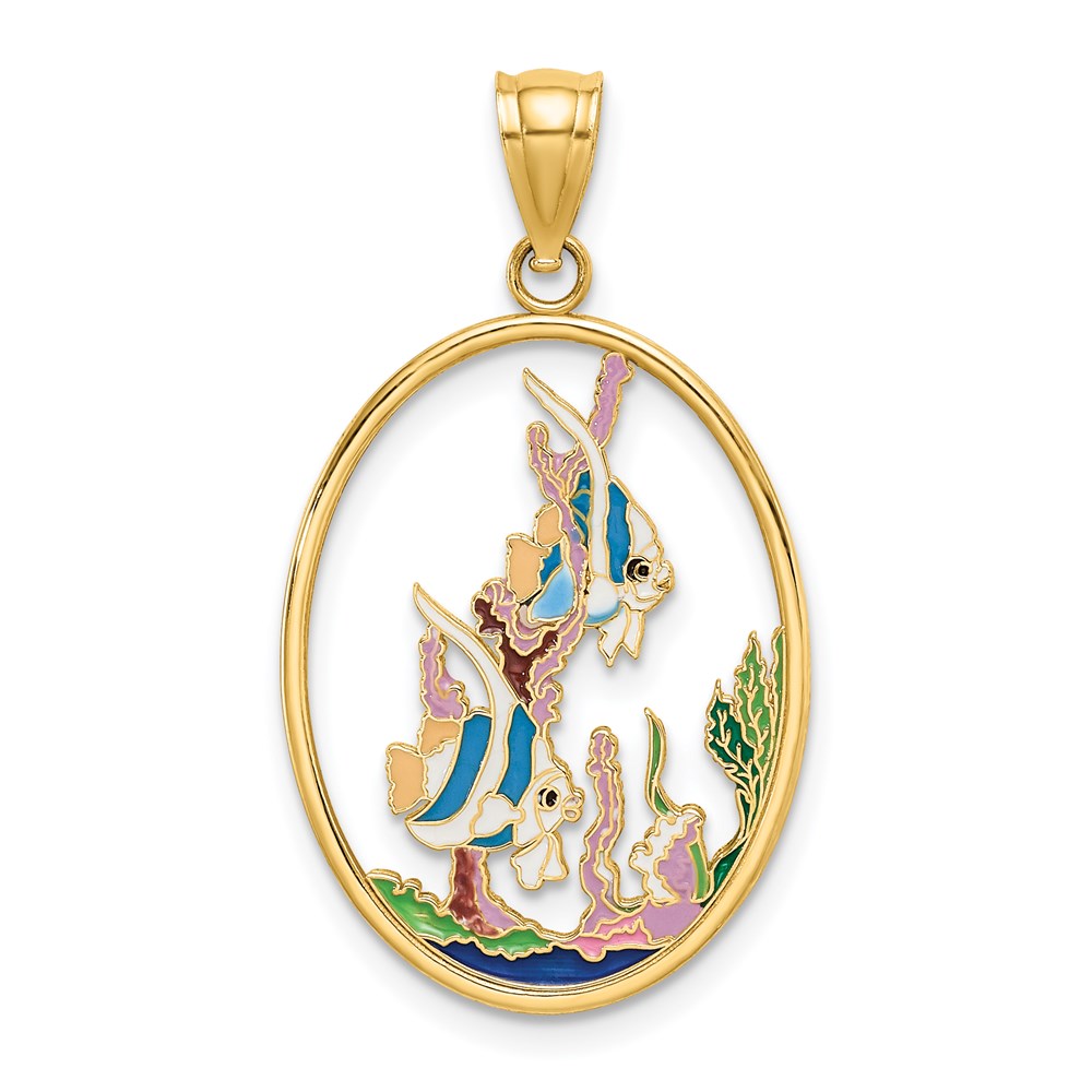 Image of ID 1 14k Yellow Gold Enamel Angelfish In Underwater Scene Charm