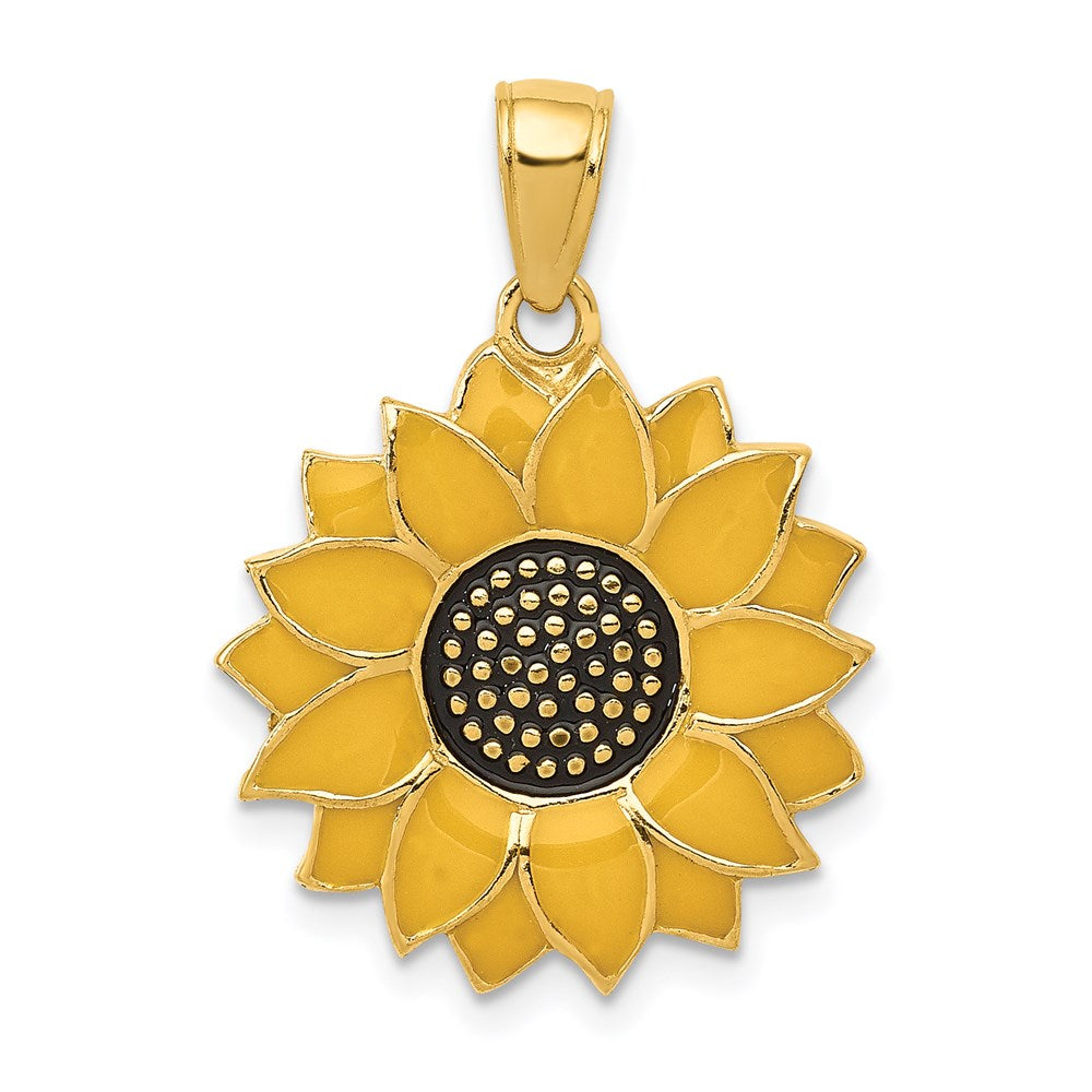 Image of ID 1 14k Yellow Gold Enameled Yellow Sunflower Pendant