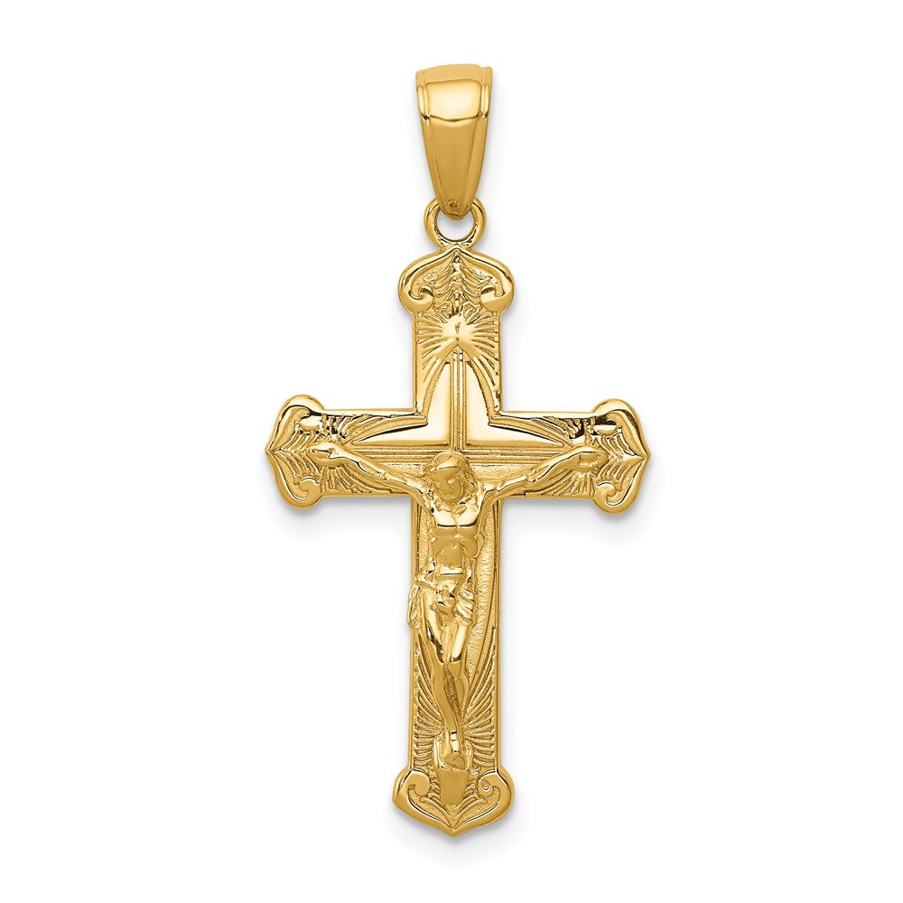 Image of ID 1 14k Yellow Gold Gold Polished Textured Crucifix Pendant